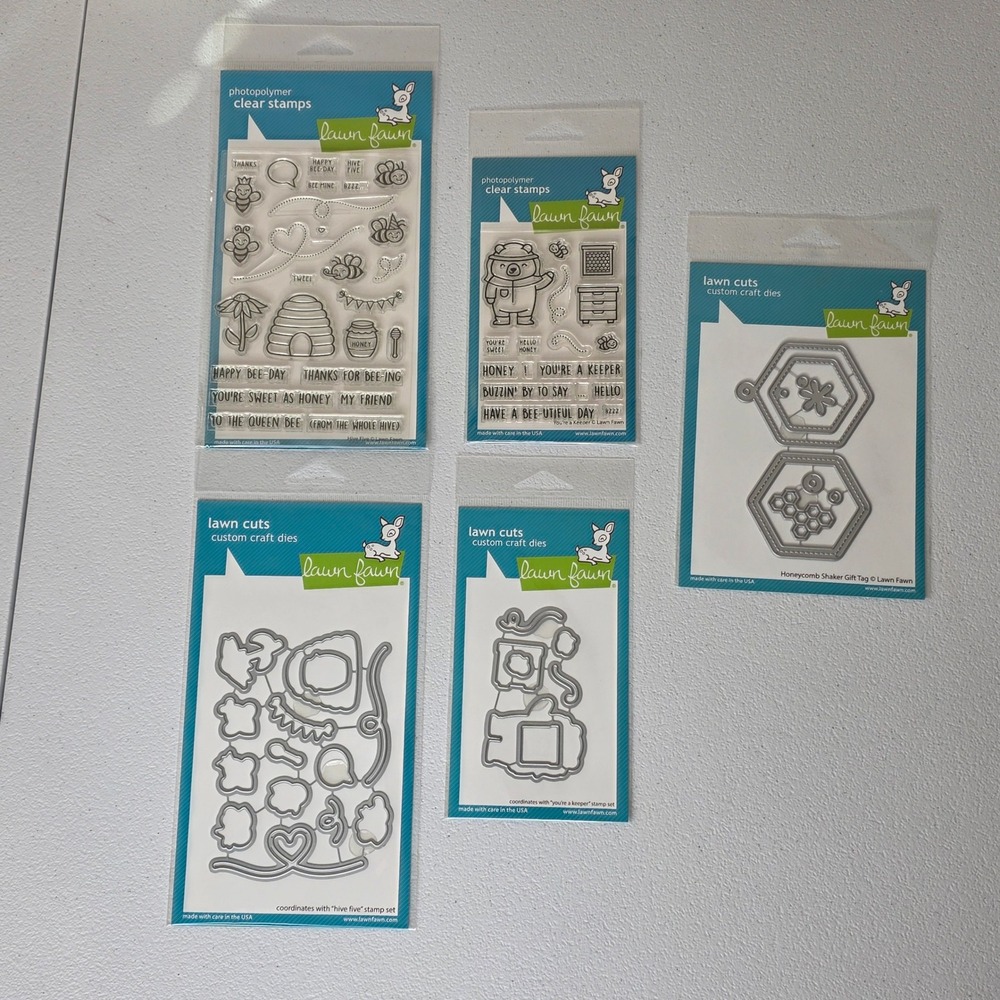 NWT Lawn Fawn Stamp and Die Set Mixed Honey Bee Hive Five Youre a Keeper Crafts